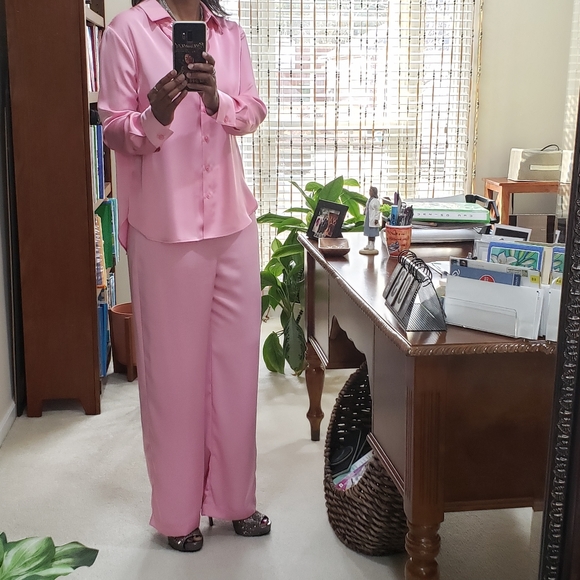 Rachel Zoe pink satin pants suit - Picture 5 of 9